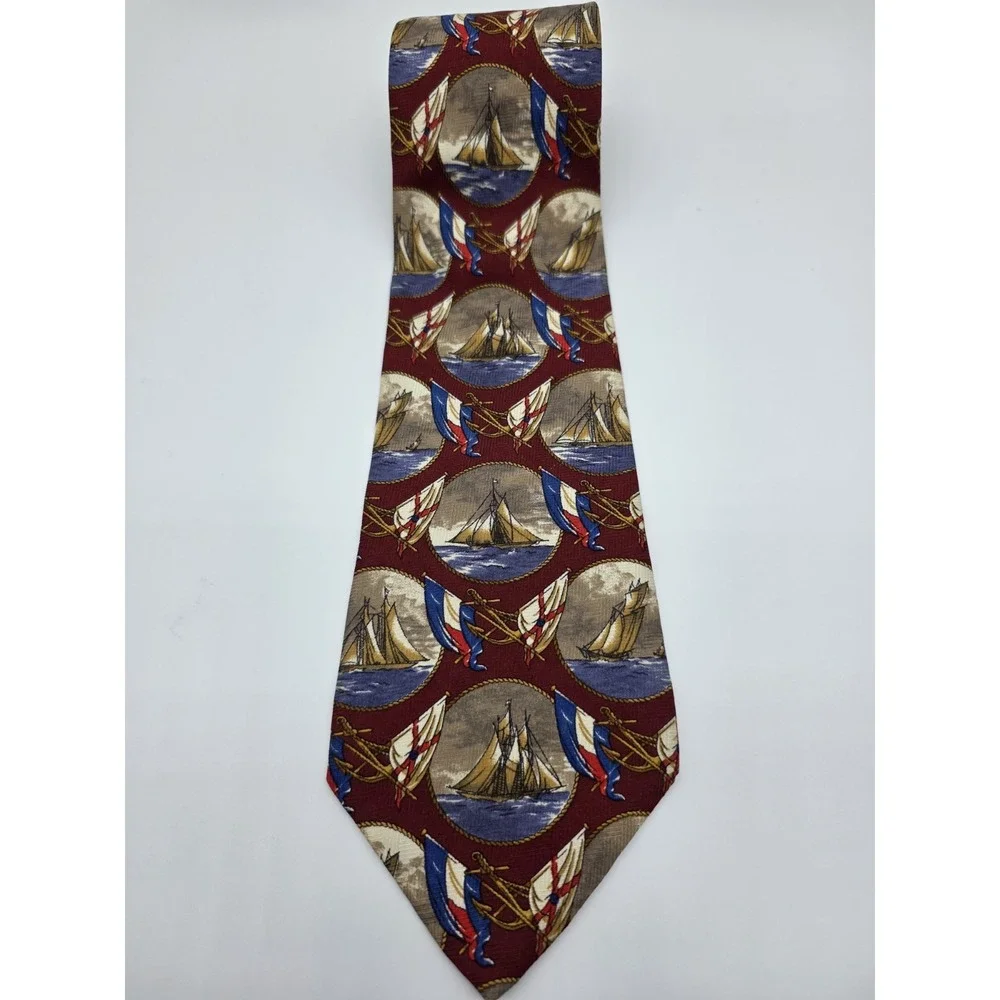 Vintage Tommy Hilfiger Men's Necktie Sailing Nautical Sailboat 100% Italian Silk